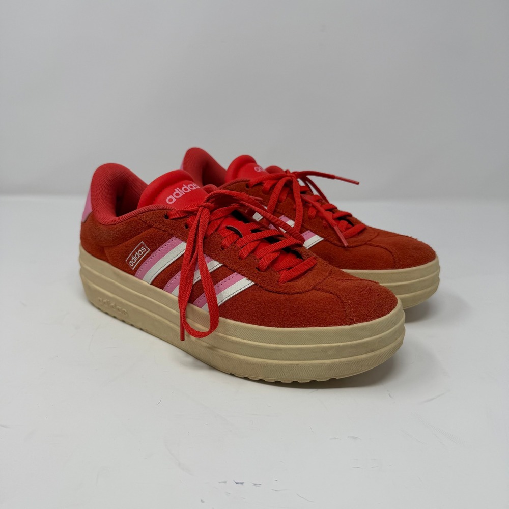 Adidas VL Court Bold Platform Sneaker Red Pink Suede Low Top Women Size 7